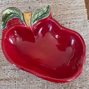 Vintage Cali Pottery Red Apple Shaped Ceramic Serving Bowl Stamped